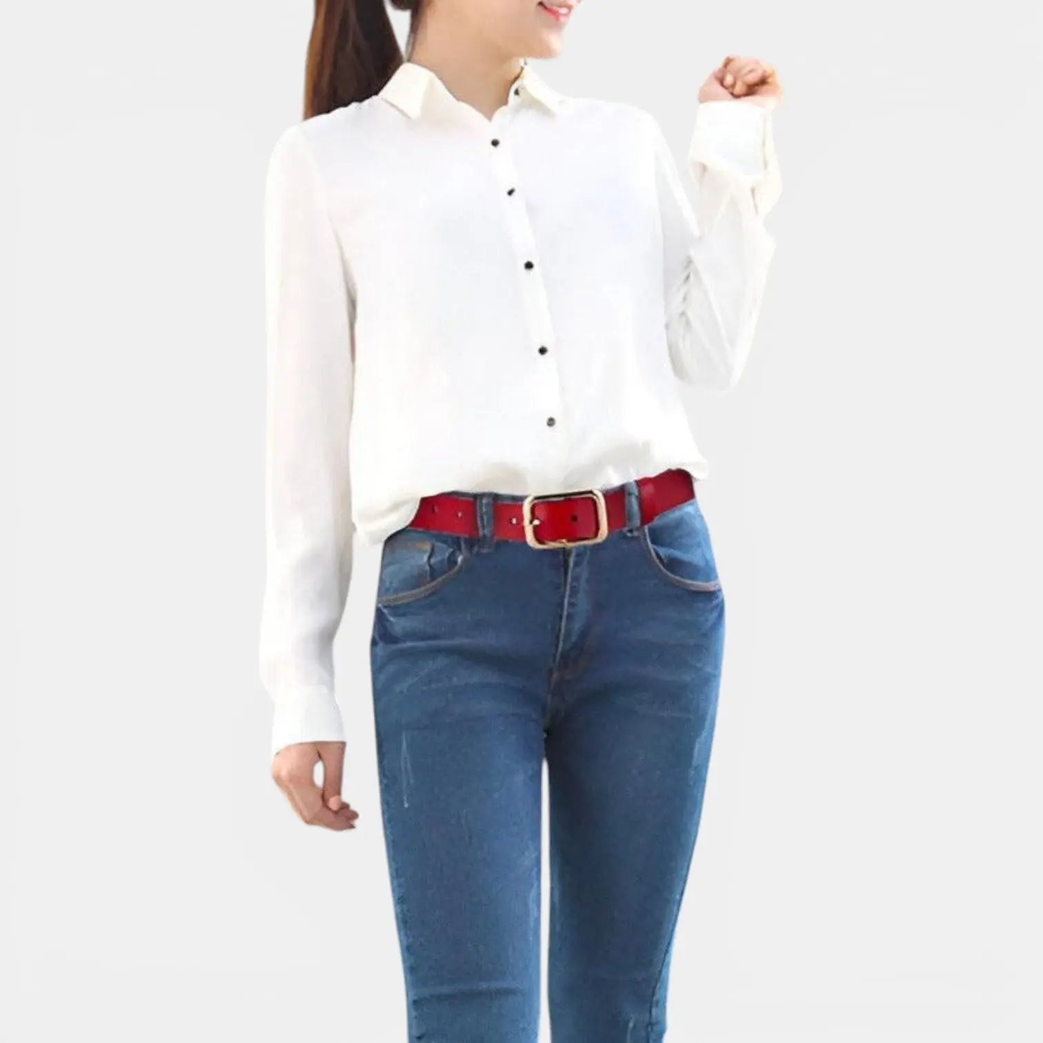 Women's Thin Smooth Leather Belt with Round Gold Buckle | Sorvel | Beltary