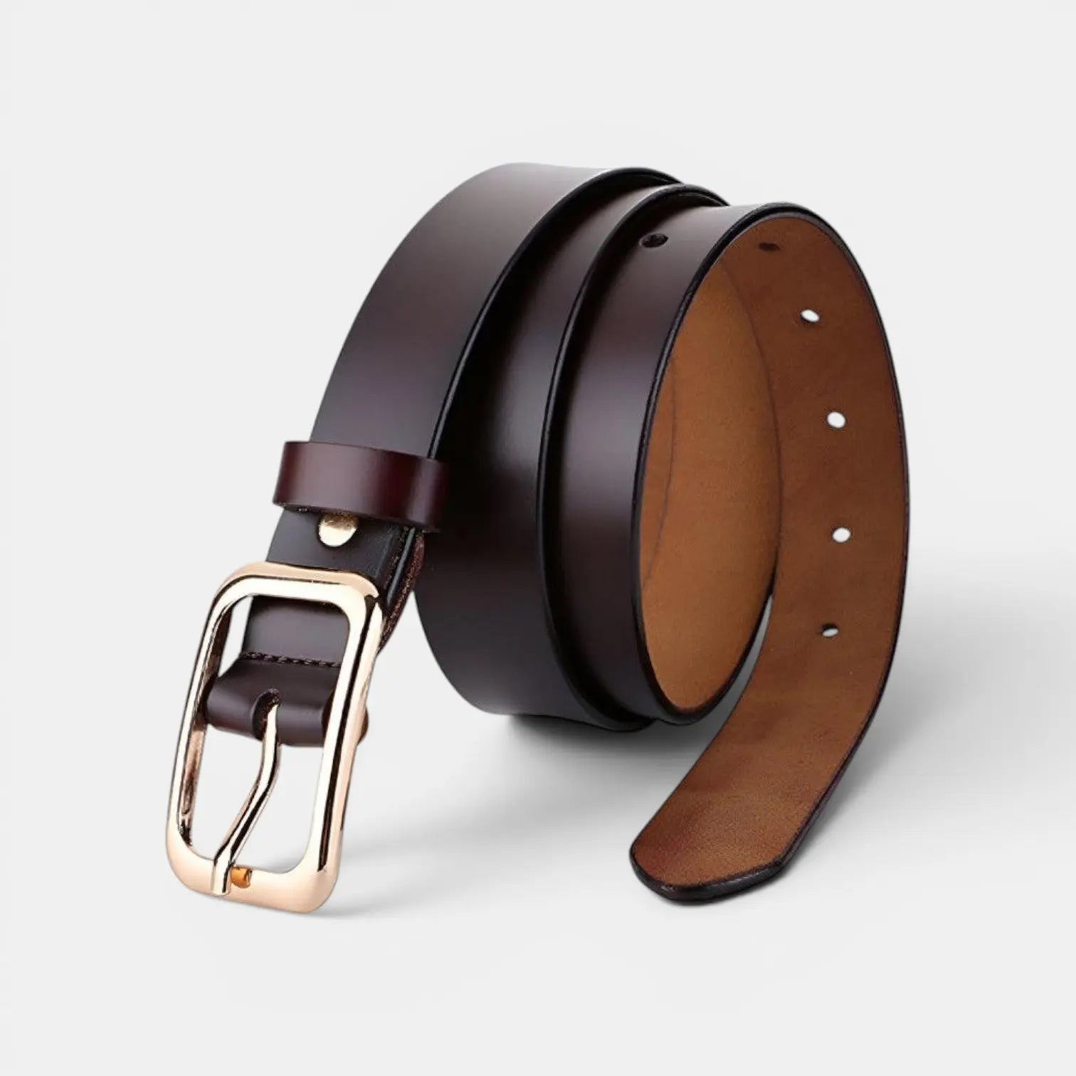 Women's Thin Smooth Leather Belt with Round Gold Buckle | Sorvel | Beltary