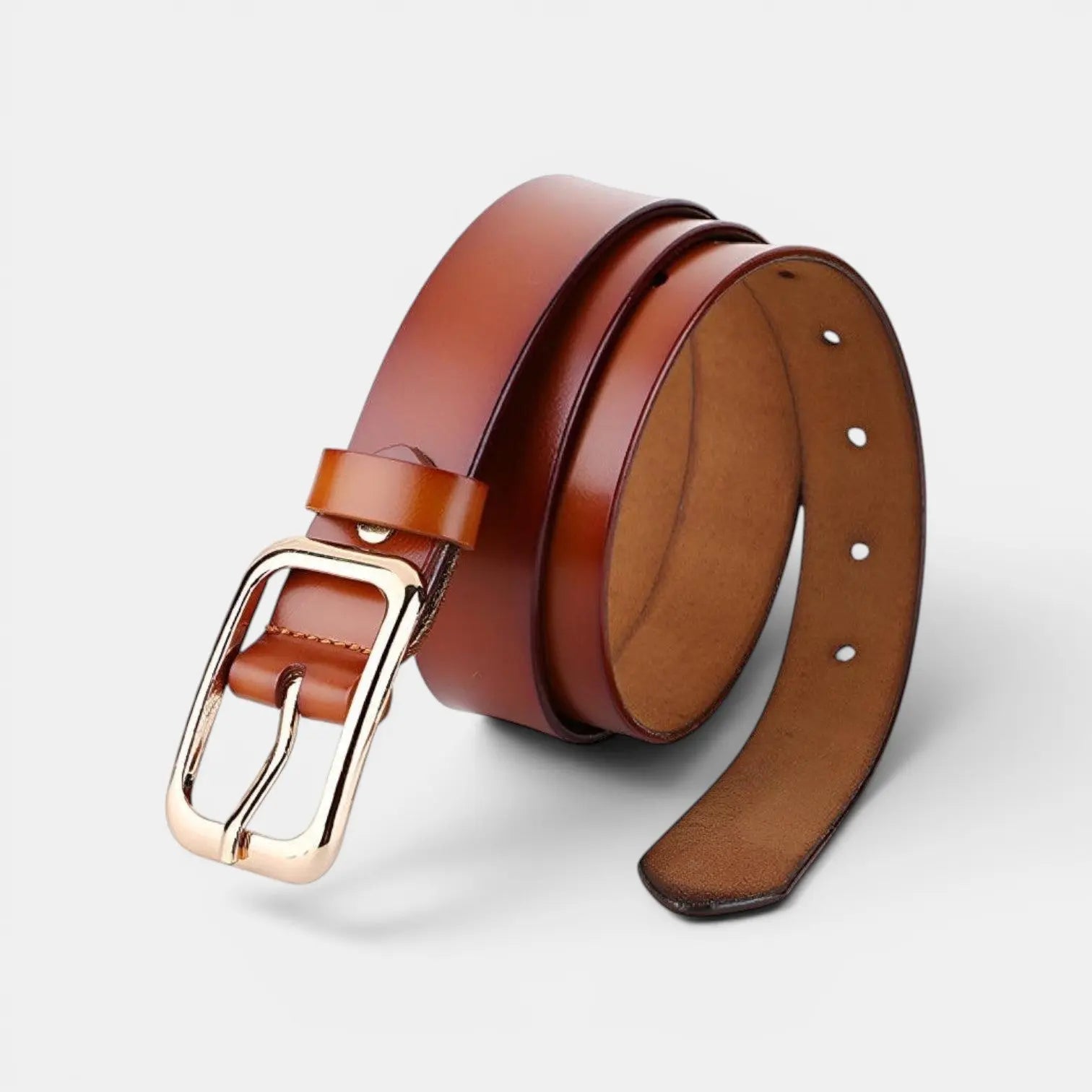 Women's Thin Smooth Leather Belt with Round Gold Buckle | Sorvel | Beltary