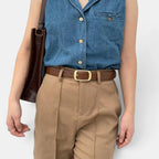 Women's Thin Smooth Leather Belt with Round Gold Buckle | Talvex | Beltary