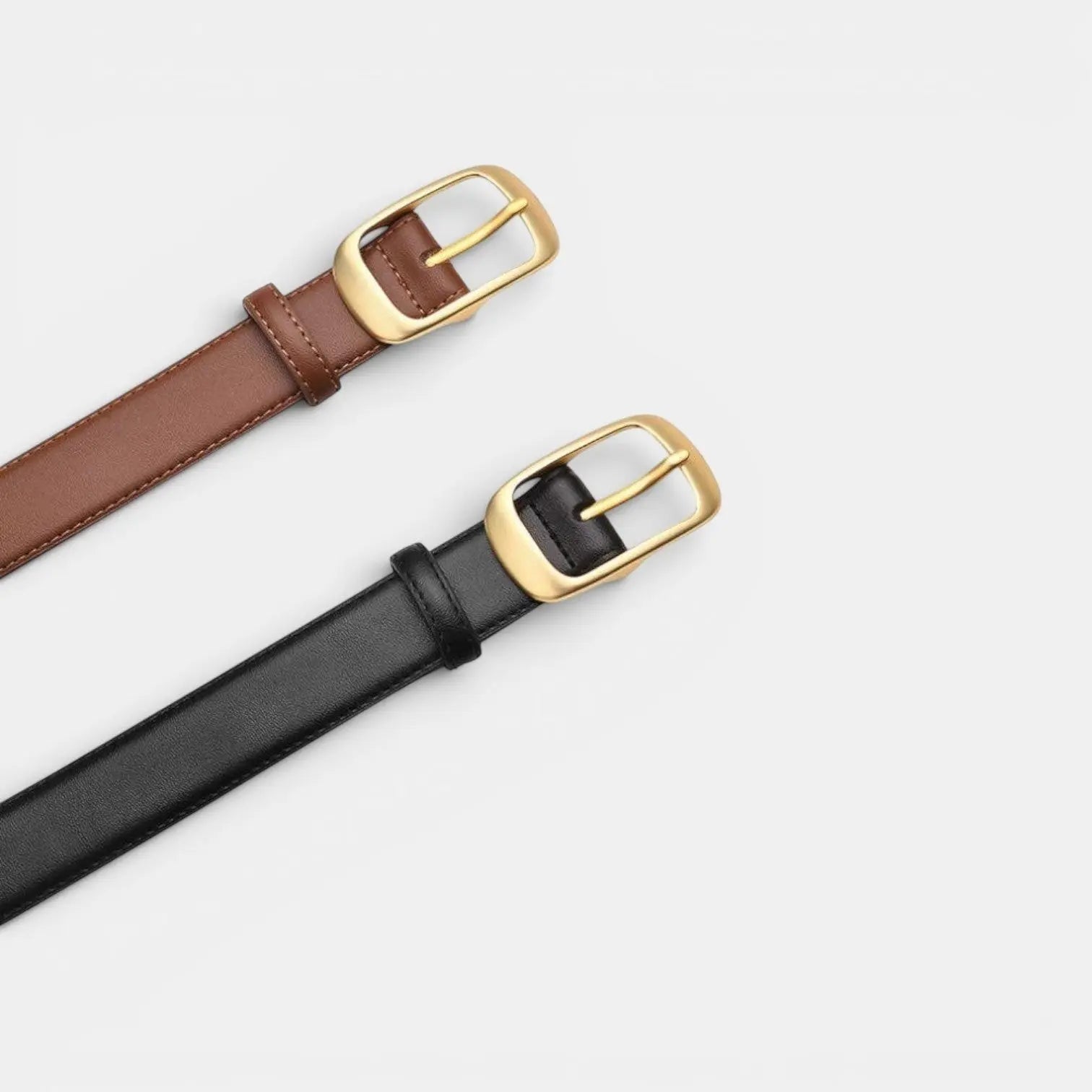 Women's Thin Smooth Leather Belt with Round Gold Buckle | Talvex | Beltary