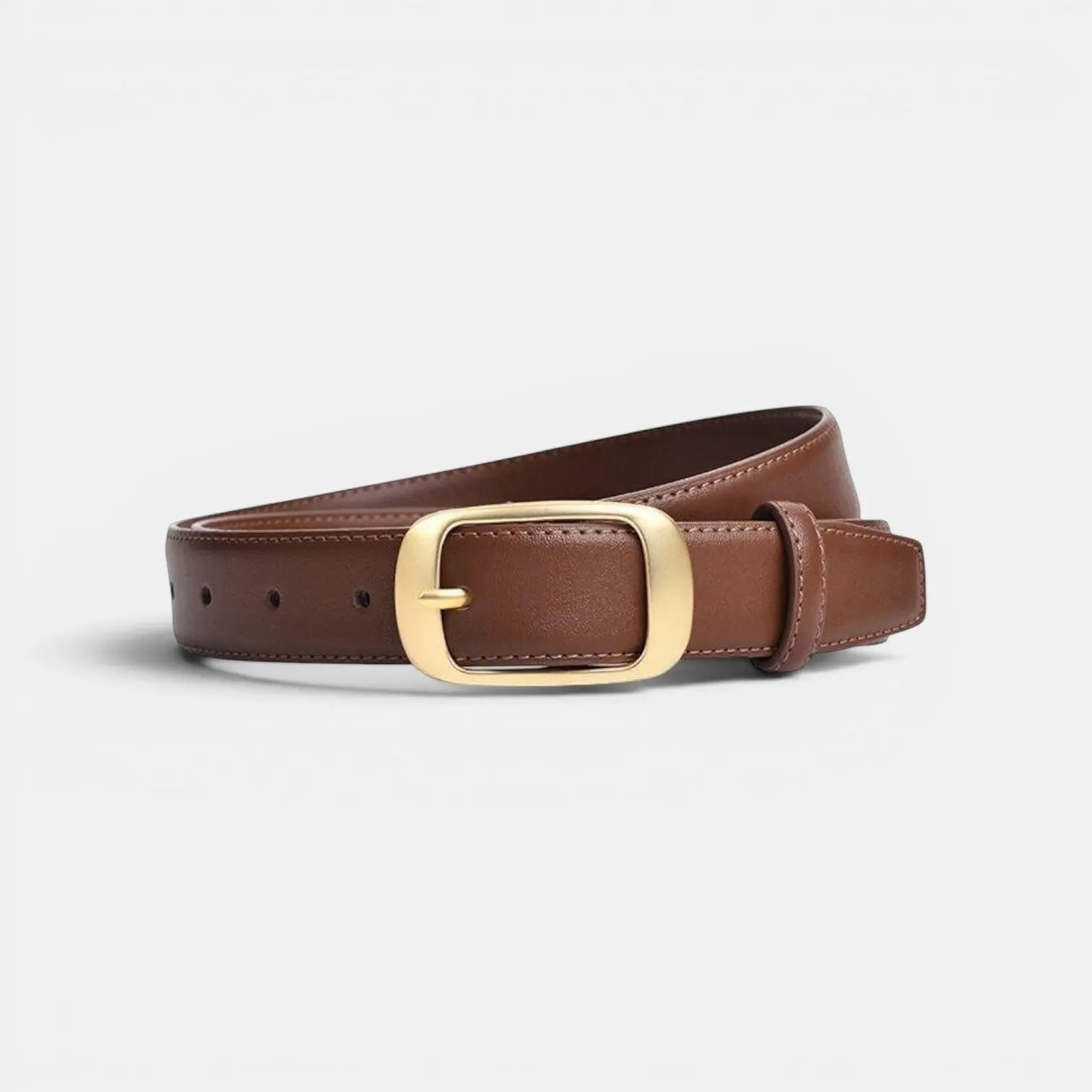 Women's Thin Smooth Leather Belt with Round Gold Buckle | Talvex | Beltary