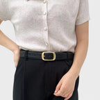 Women's Thin Smooth Leather Belt with Round Gold Buckle | Talvex | Beltary
