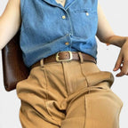 Women's Thin Smooth Leather Belt with Round Gold Buckle | Talvex | Beltary