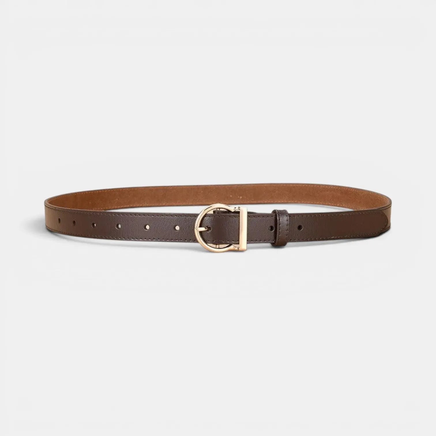 Women's Thin Smooth Leather Belt with Rounded Gold Buckle | Ornex | Beltary