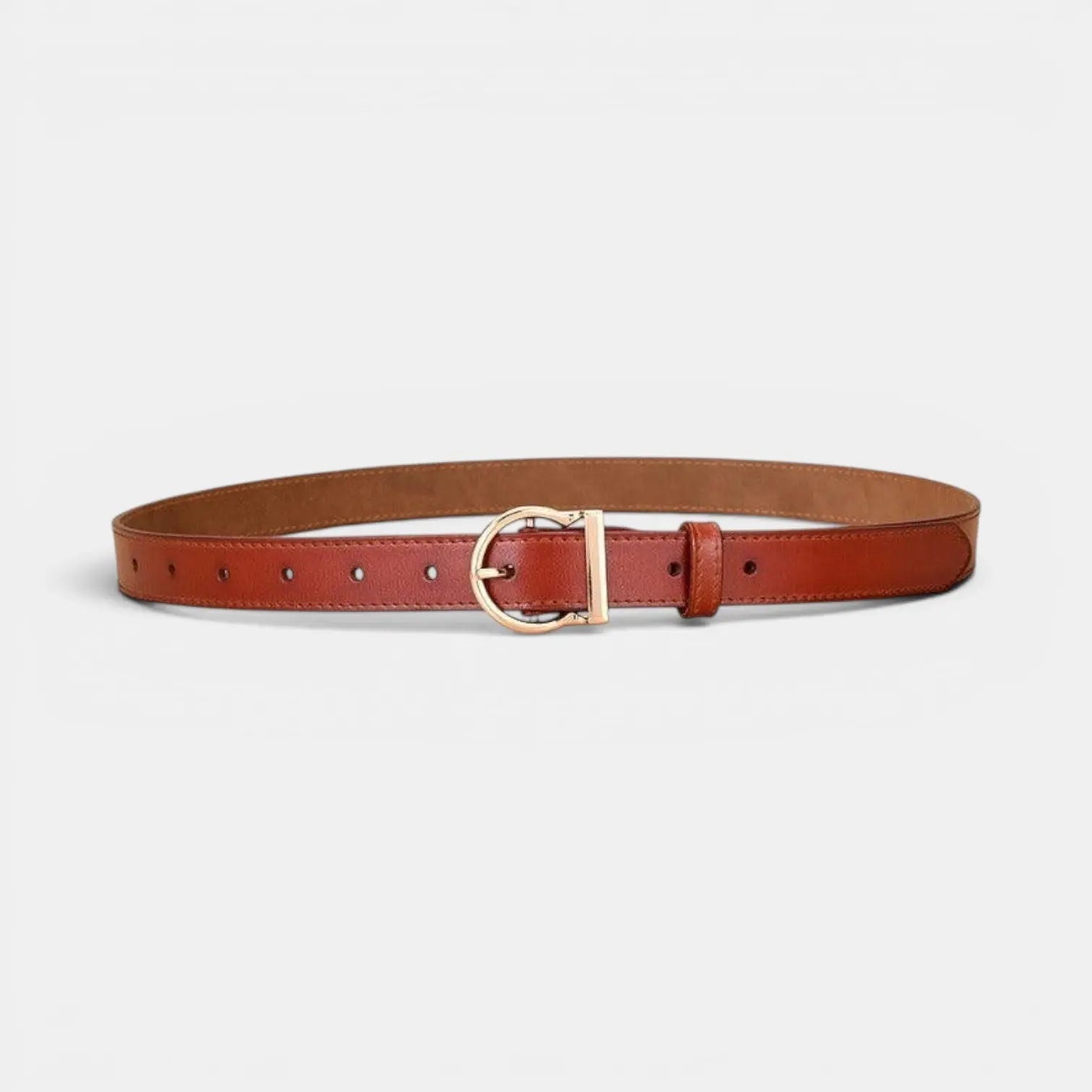 Women's Thin Smooth Leather Belt with Rounded Gold Buckle | Ornex | Beltary