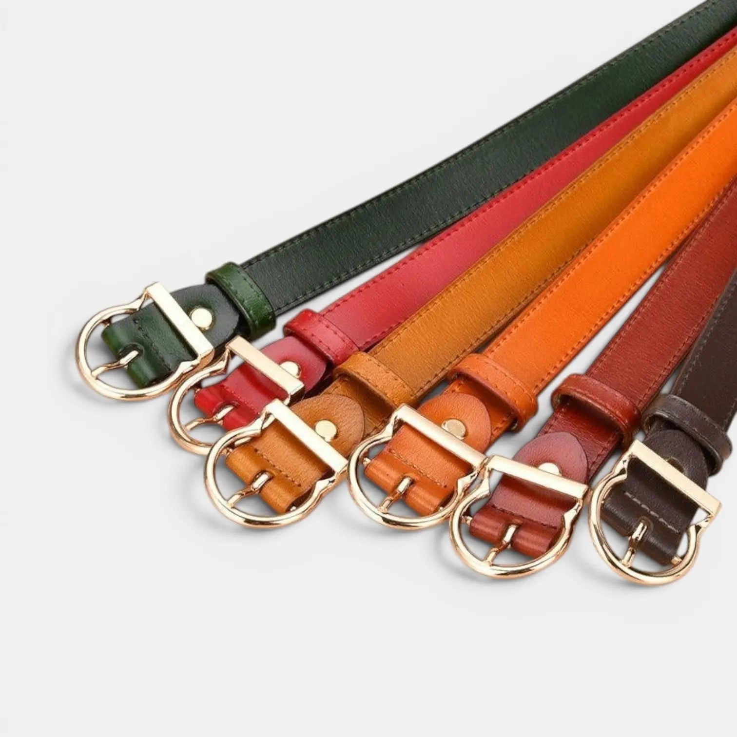 Women's Thin Smooth Leather Belt with Rounded Gold Buckle | Ornex | Beltary