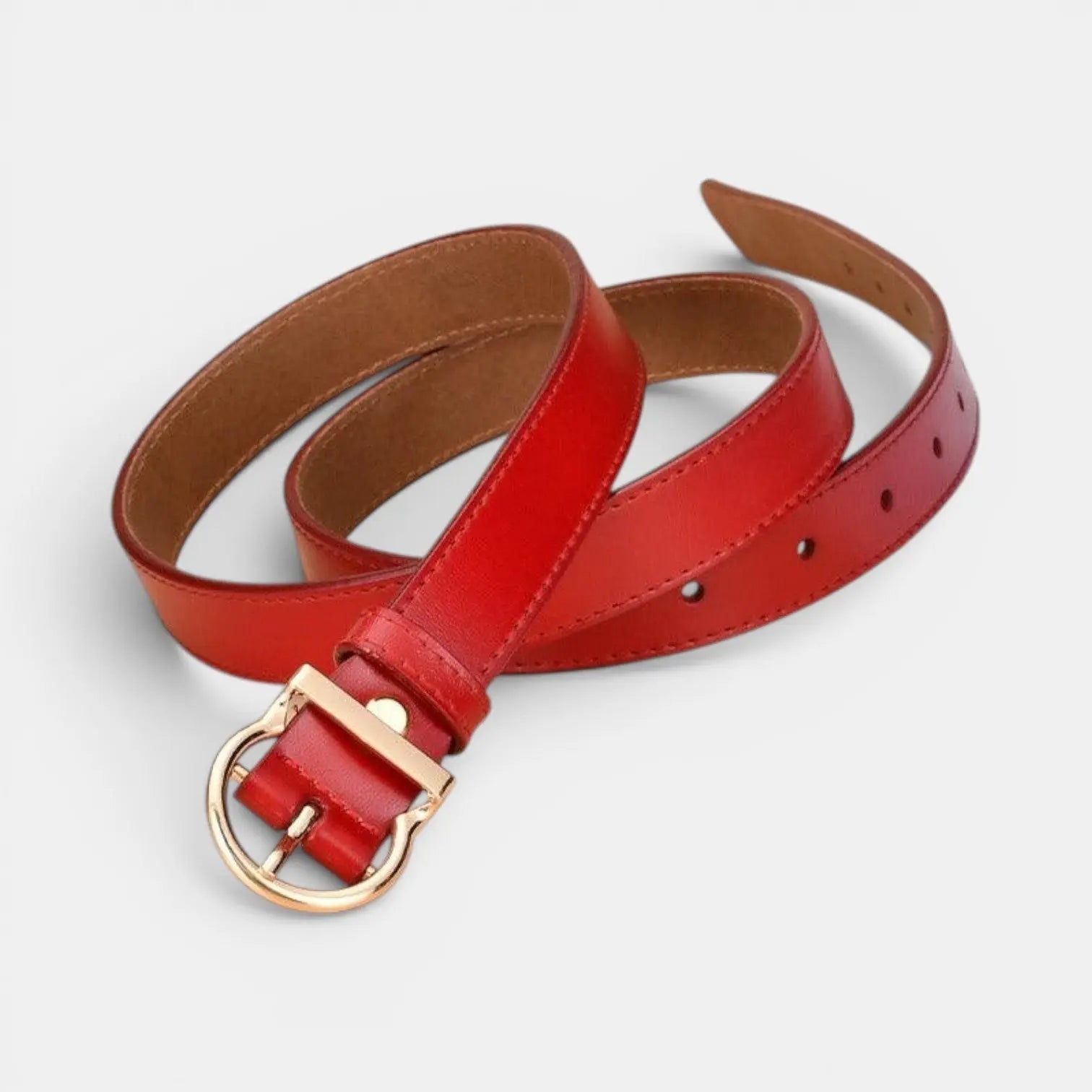 Women's Thin Smooth Leather Belt with Rounded Gold Buckle | Ornex | Beltary