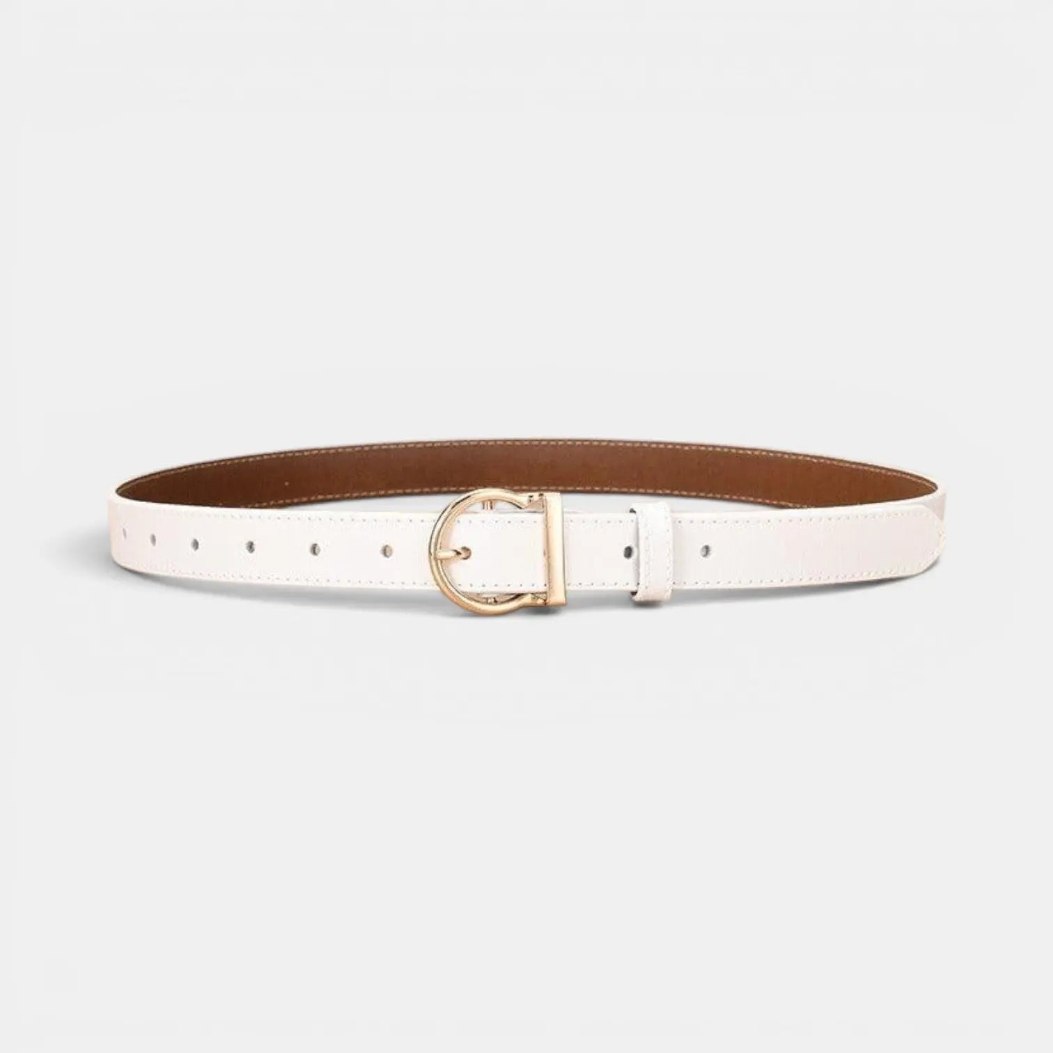 Women's Thin Smooth Leather Belt with Rounded Gold Buckle | Ornex | Beltary