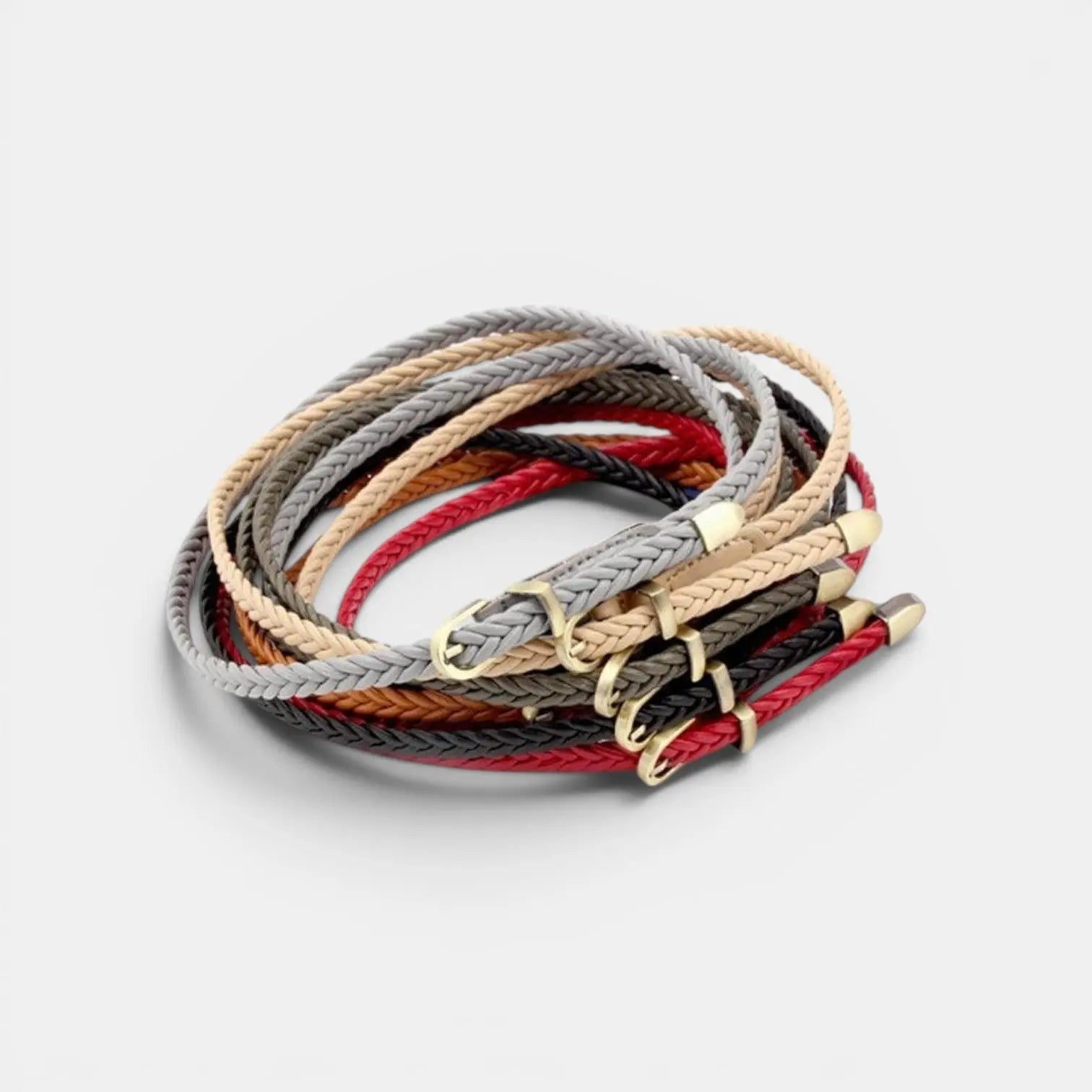 Women's Thin Woven Vegan Faux Leather Belt Round Buckle | Trelvox | Beltary