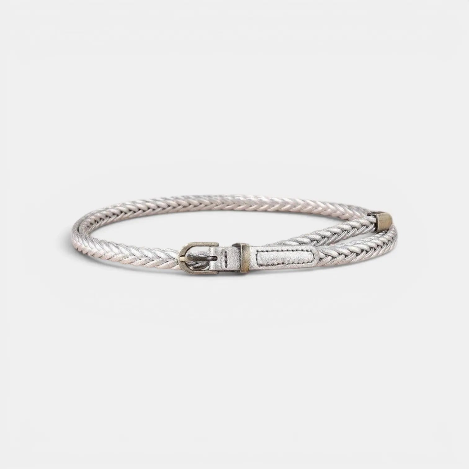Women's Thin Woven Vegan Faux Leather Belt Round Buckle | Trelvox | Beltary