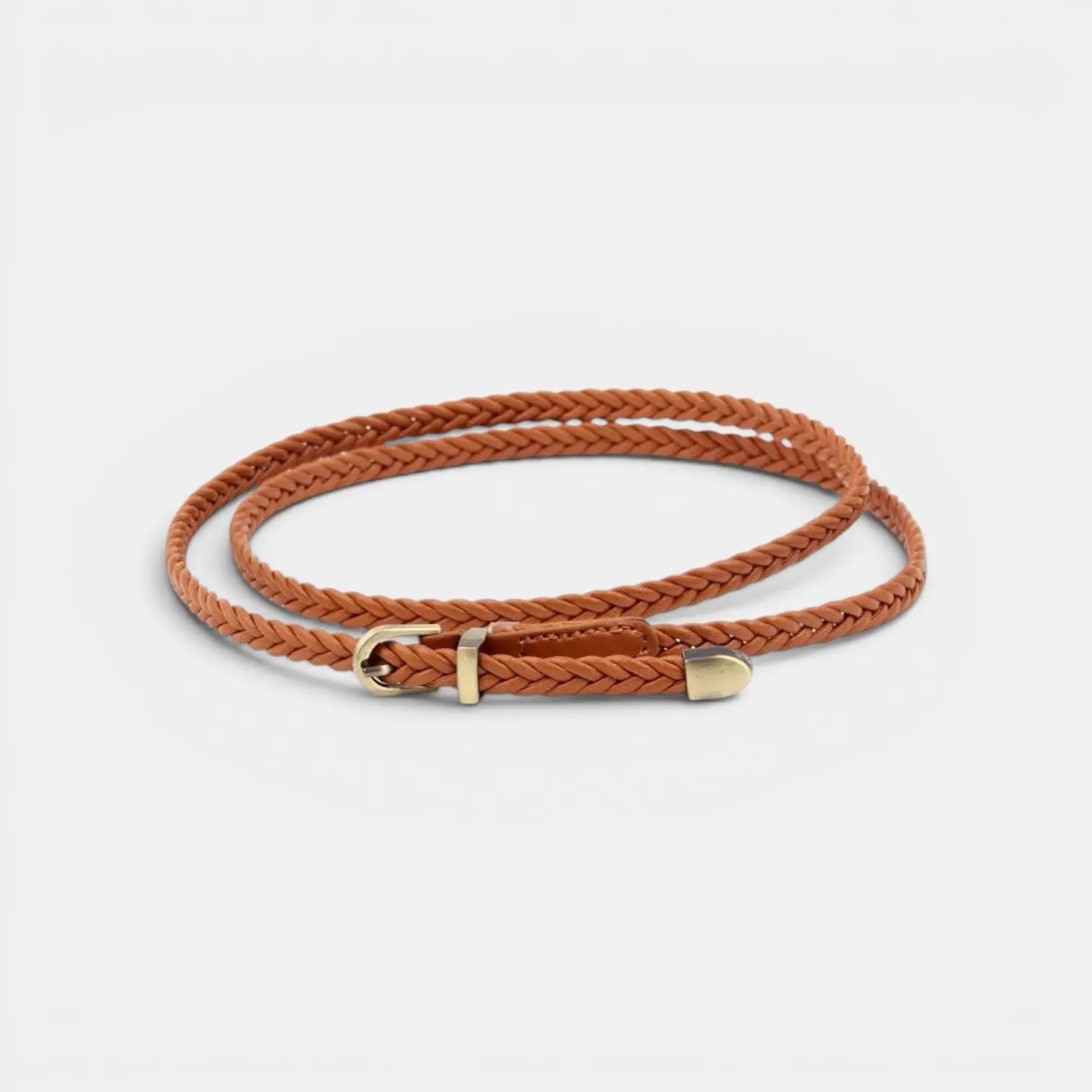 Women's Thin Woven Vegan Faux Leather Belt Round Buckle | Trelvox | Beltary