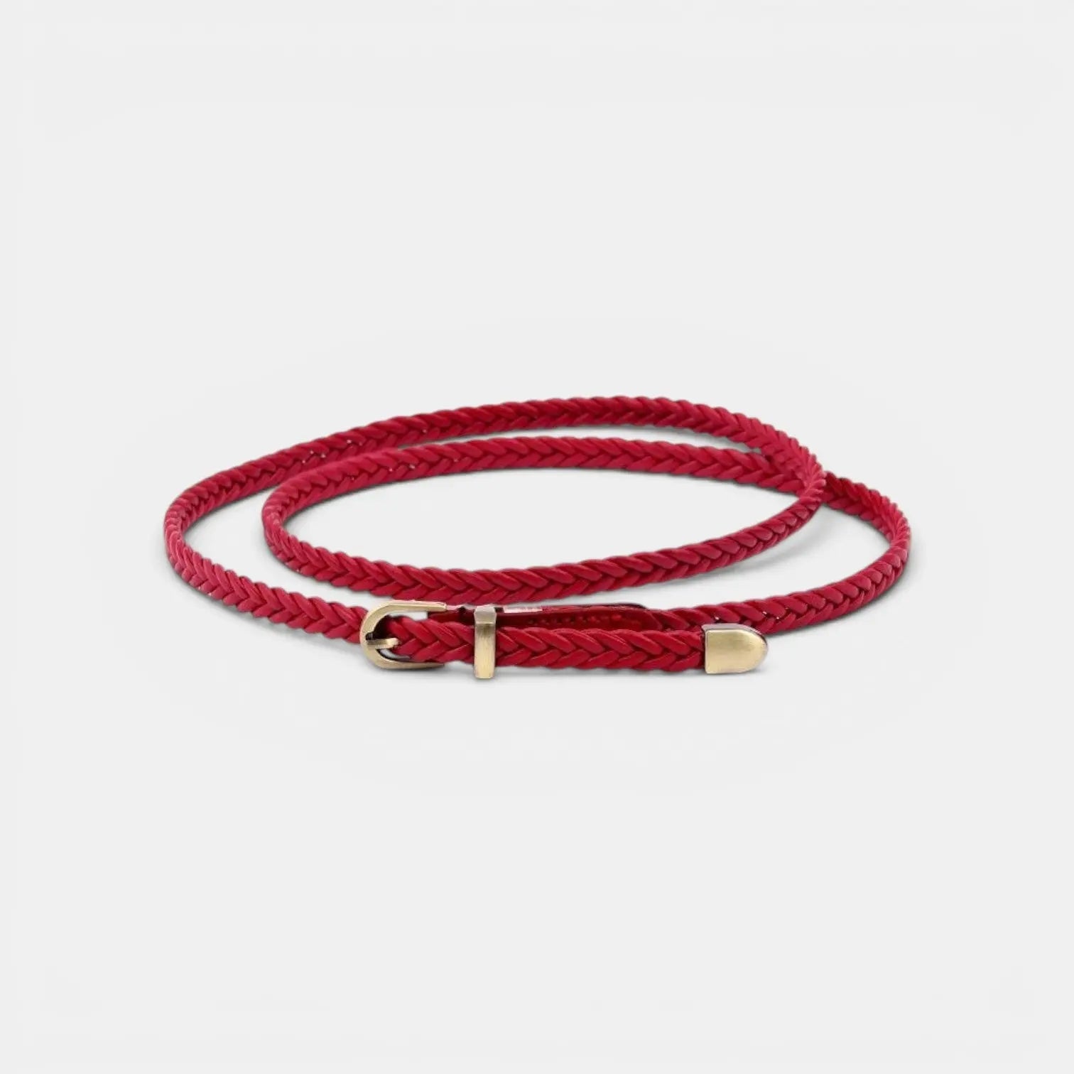 Women's Thin Woven Vegan Faux Leather Belt Round Buckle | Trelvox | Beltary