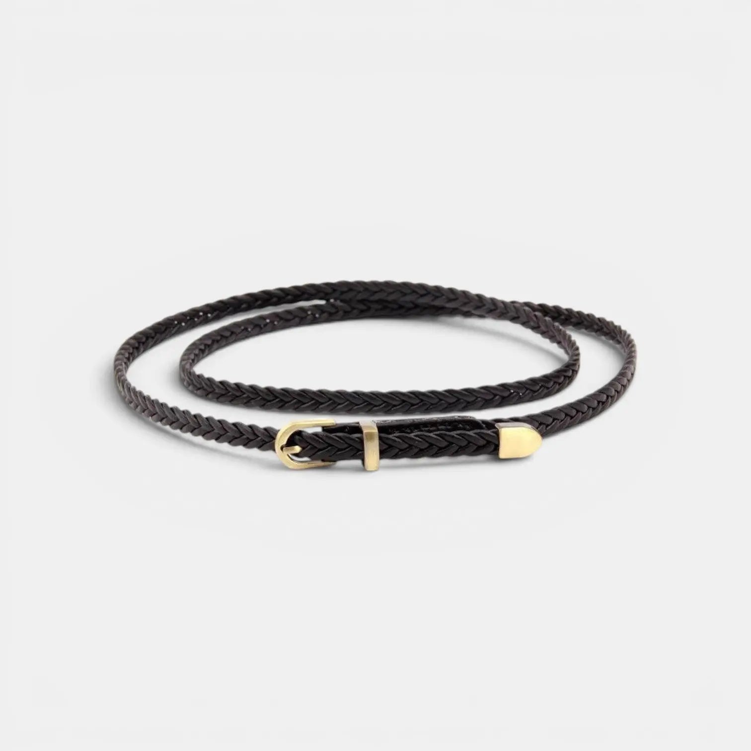 Women's Thin Woven Vegan Faux Leather Belt Round Buckle | Trelvox | Beltary