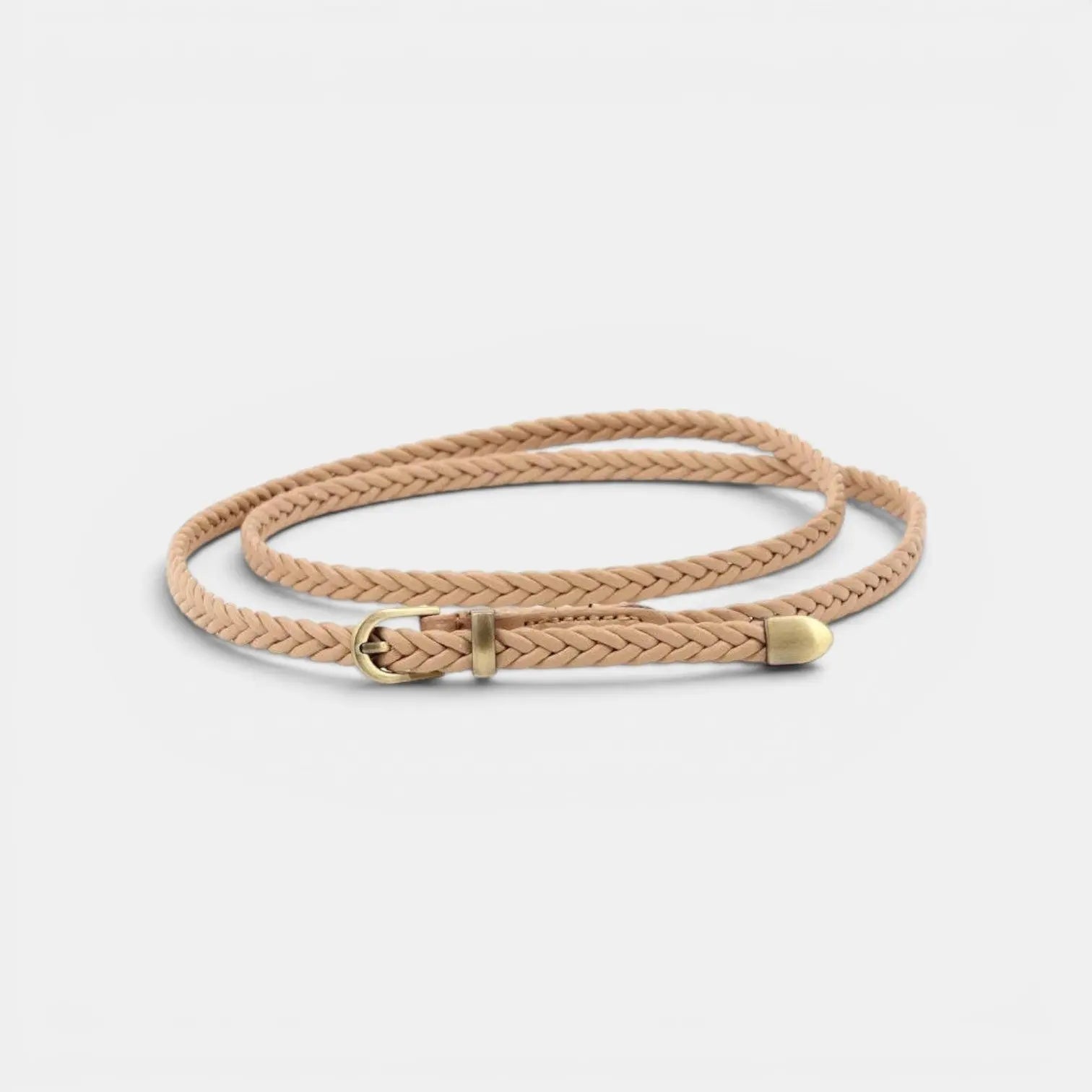 Women's Thin Woven Vegan Faux Leather Belt Round Buckle | Trelvox | Beltary
