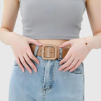 Women's Vegan Faux Leather Belt Colourful Square Buckle | Teivox | Beltary