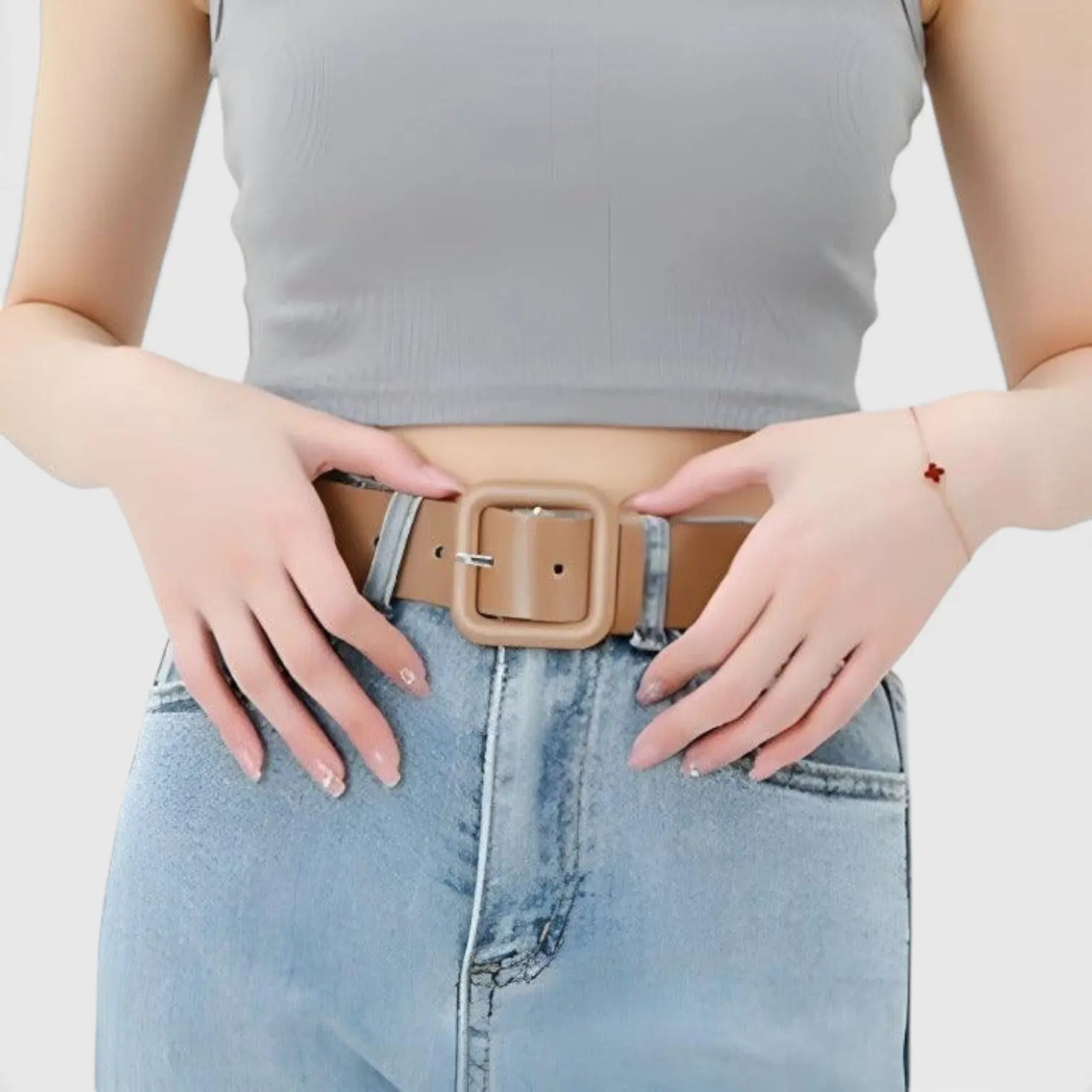 Women's Vegan Faux Leather Belt Colourful Square Buckle | Teivox | Beltary