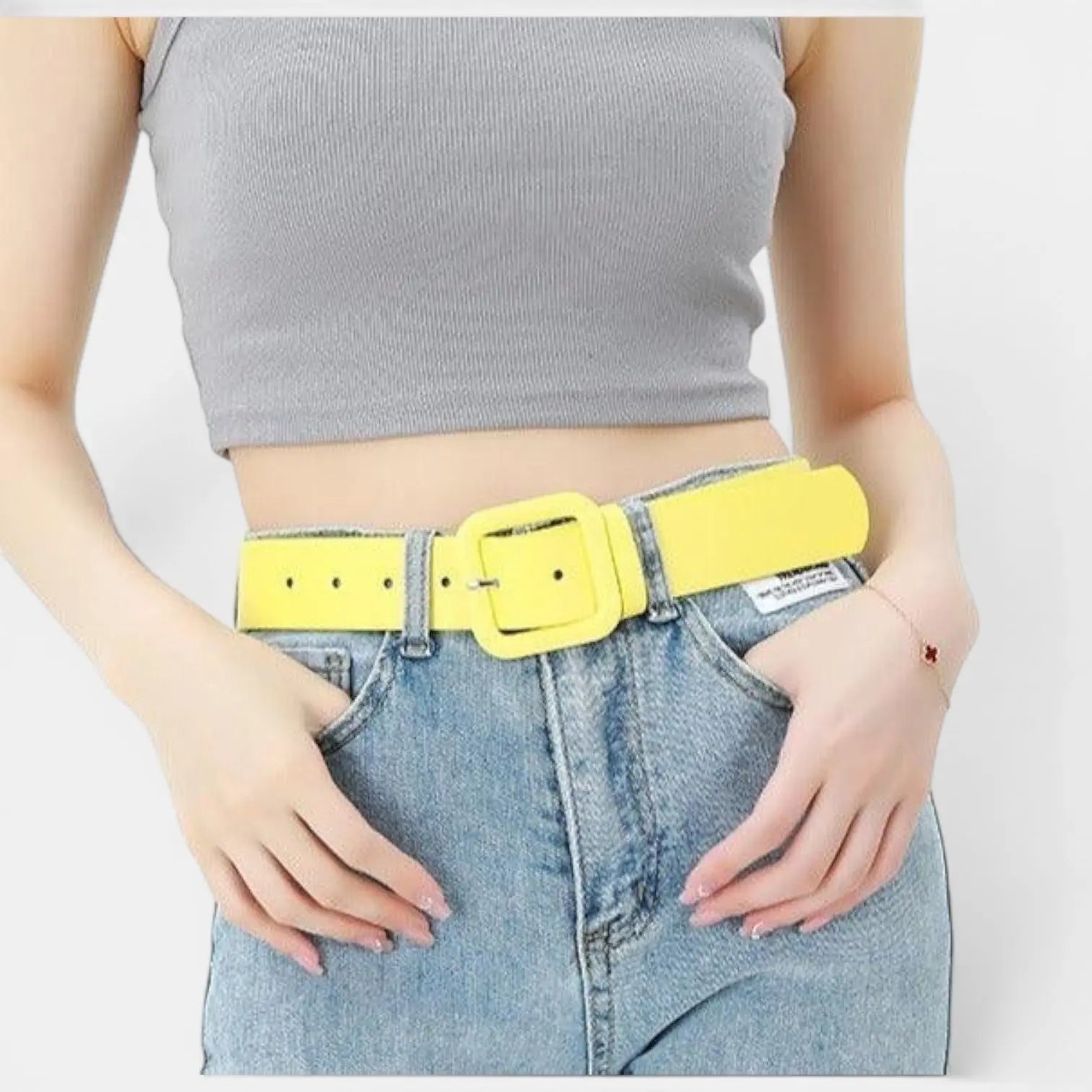 Women's Vegan Faux Leather Belt Colourful Square Buckle | Teivox | Beltary