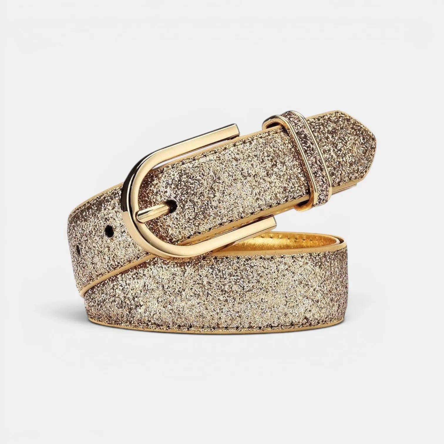 Women's Vegan Faux Leather Belt Sequin Gold Buckle | Pailex | Beltary
