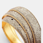 Women's Vegan Faux Leather Belt Sequin Gold Buckle | Pailex | Beltary