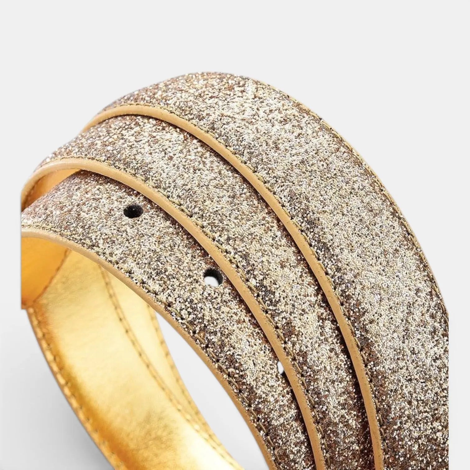 Women's Vegan Faux Leather Belt Sequin Gold Buckle | Pailex | Beltary