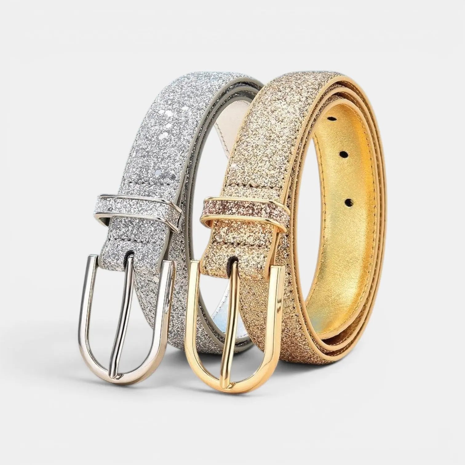 Women's Vegan Faux Leather Belt Sequin Gold Buckle | Pailex | Beltary