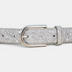 Women's Vegan Faux Leather Belt Sequin Gold Buckle | Pailex | Beltary