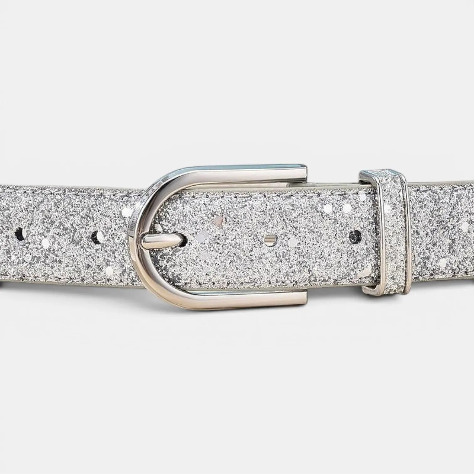 Women's Vegan Faux Leather Belt Sequin Gold Buckle | Pailex | Beltary