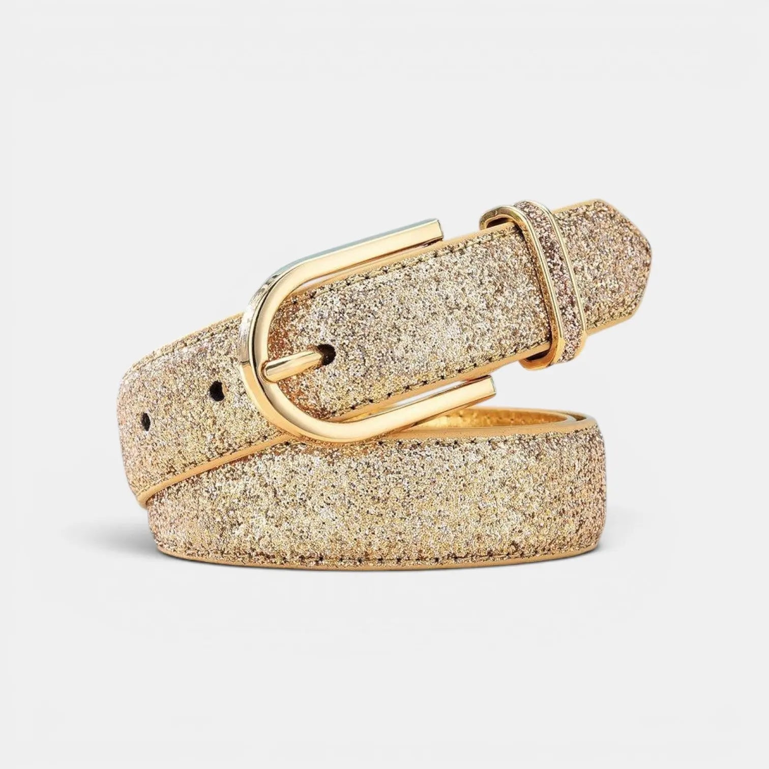 Women's Vegan Faux Leather Belt Sequin Gold Buckle | Pailex | Beltary