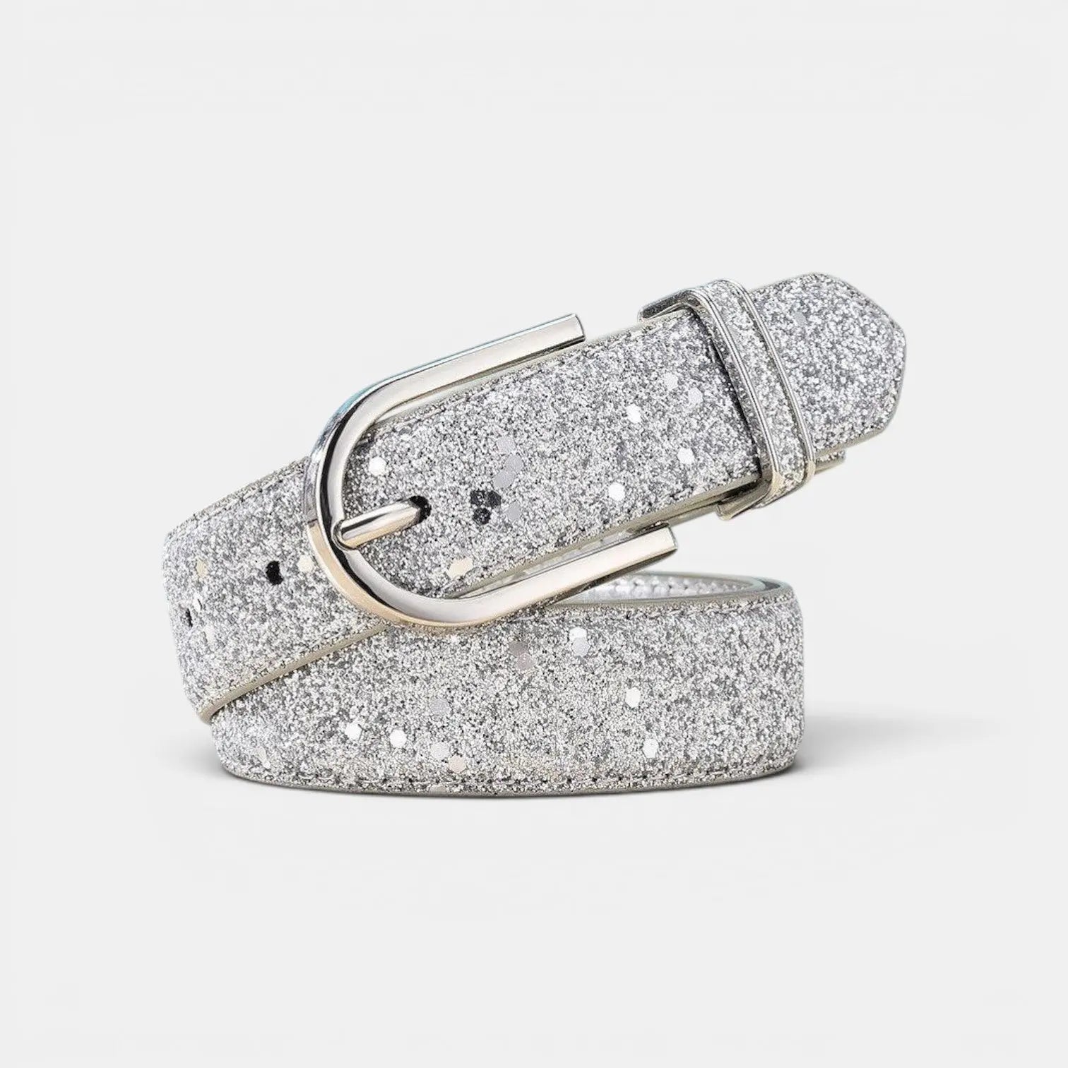 Women's Vegan Faux Leather Belt Sequin Gold Buckle | Pailex | Beltary