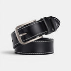 Women's White Smooth Leather Belt Fine Stitching Pin Buckle | Nestax | Beltary