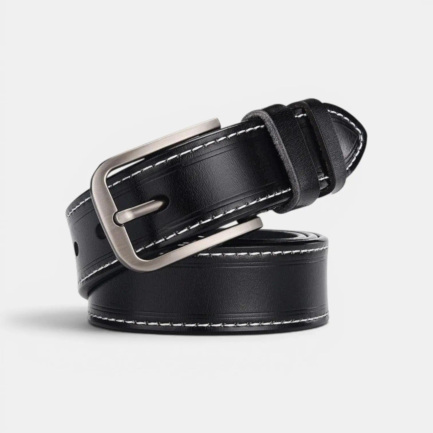 Women's White Smooth Leather Belt Fine Stitching Pin Buckle | Nestax | Beltary