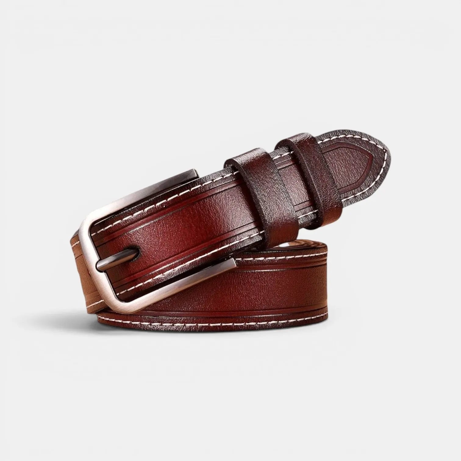 Women's White Smooth Leather Belt Fine Stitching Pin Buckle | Nestax | Beltary