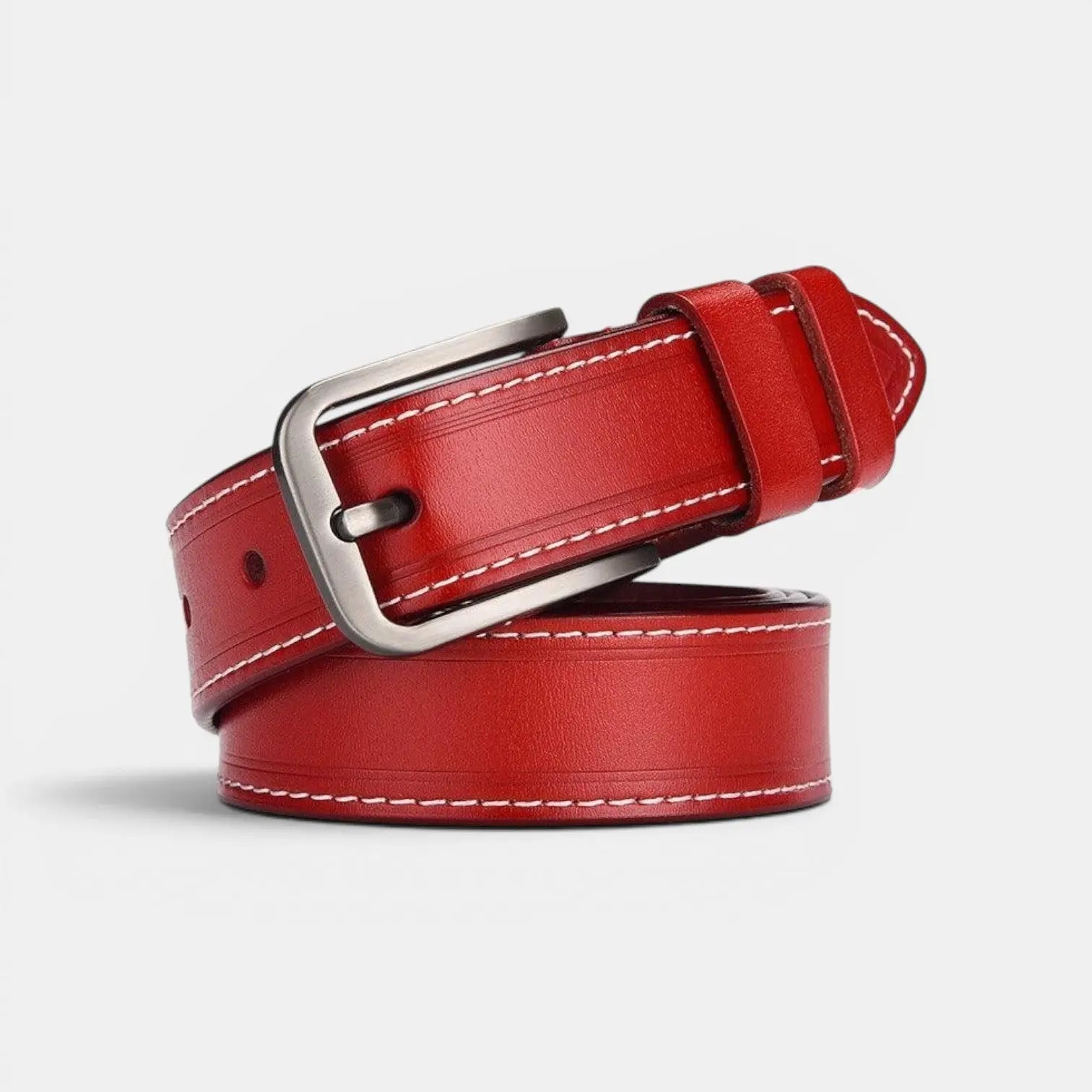 Women's White Smooth Leather Belt Fine Stitching Pin Buckle | Nestax | Beltary
