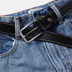 Women's White Smooth Leather Belt Fine Stitching Pin Buckle | Nestax | Beltary