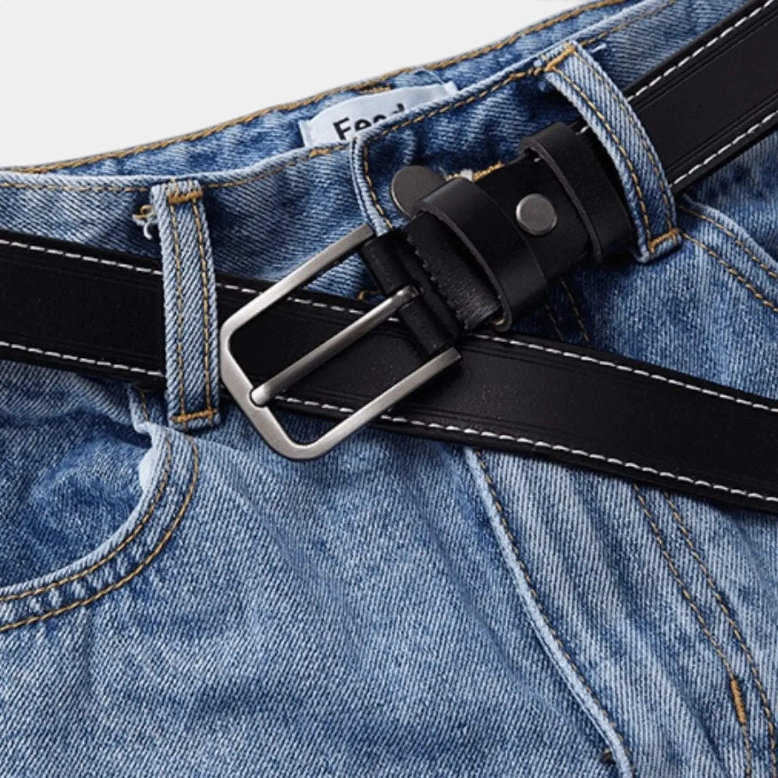 Women's White Smooth Leather Belt Fine Stitching Pin Buckle | Nestax | Beltary