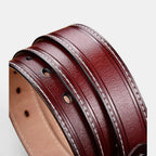 Women's White Smooth Leather Belt Fine Stitching Pin Buckle | Nestax | Beltary