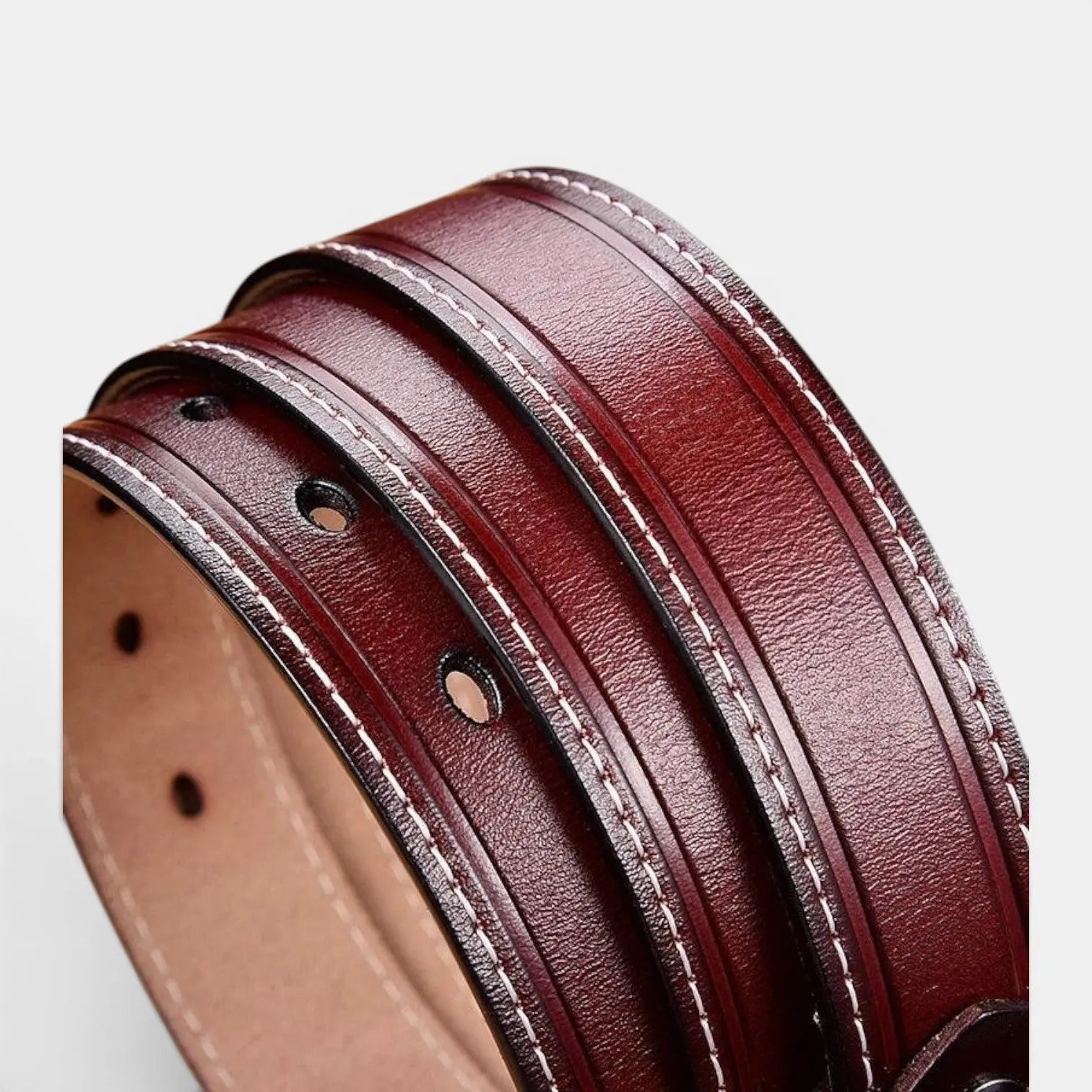 Women's White Smooth Leather Belt Fine Stitching Pin Buckle | Nestax | Beltary