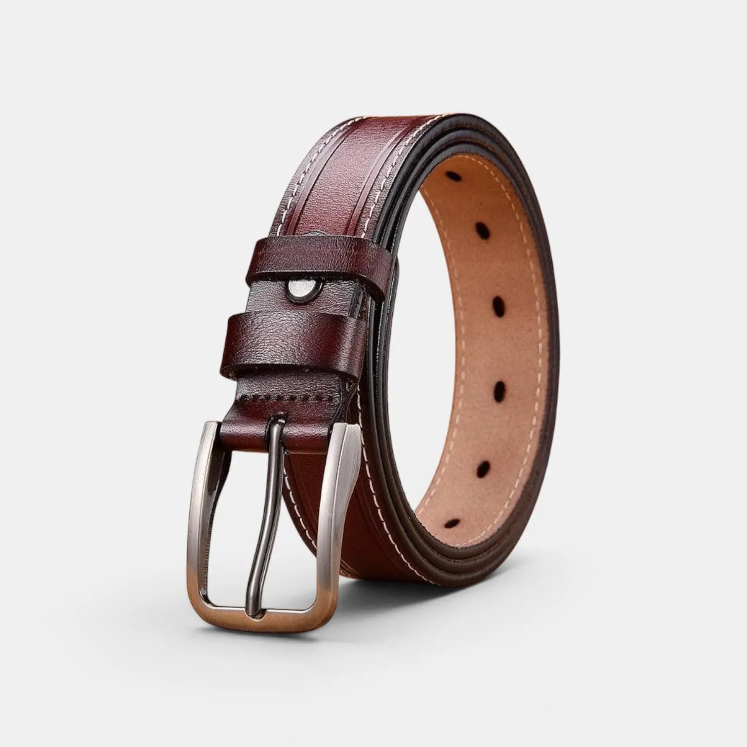 Women's White Smooth Leather Belt Fine Stitching Pin Buckle | Nestax | Beltary
