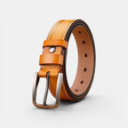 Women's White Smooth Leather Belt Fine Stitching Pin Buckle | Nestax | Beltary