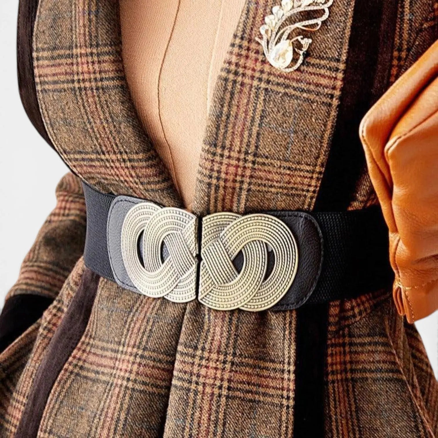 Women's Wide Elastic Belt Gold Round Buckle | Rovelx | Beltary