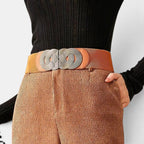 Women's Wide Elastic Belt Gold Round Buckle | Rovelx | Beltary