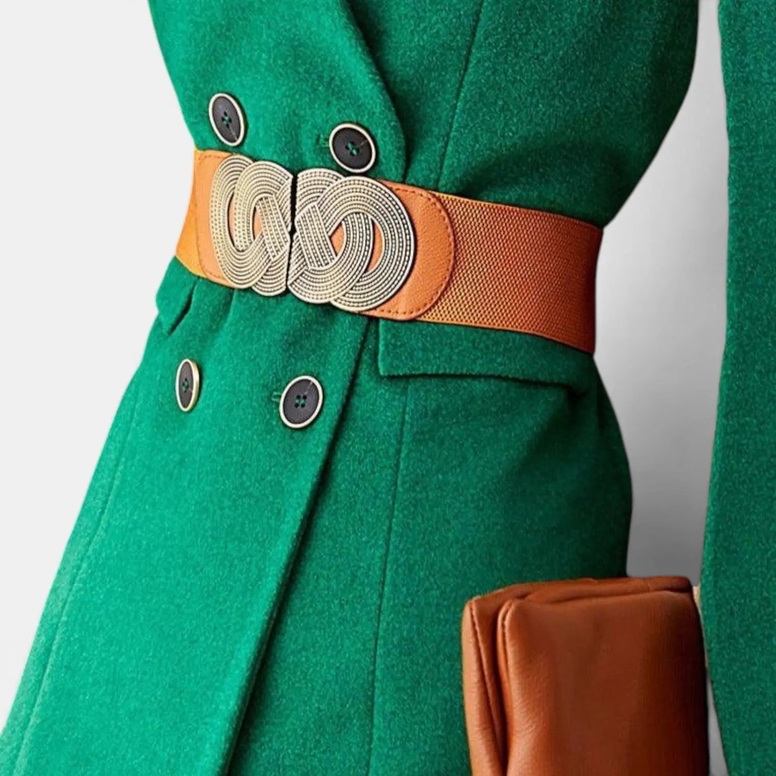 Women's Wide Elastic Belt Gold Round Buckle | Rovelx | Beltary