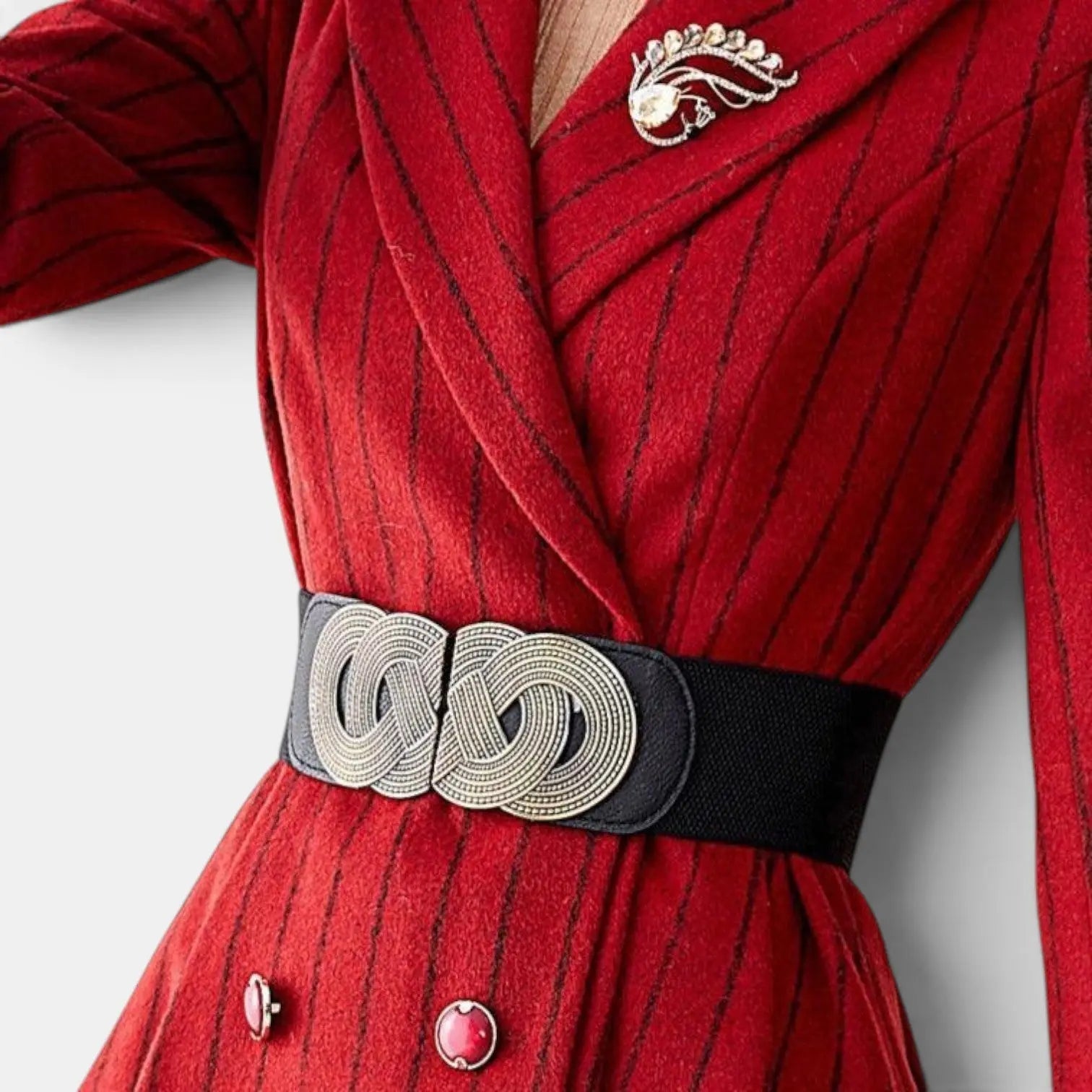 Women's Wide Elastic Belt Gold Round Buckle | Rovelx | Beltary