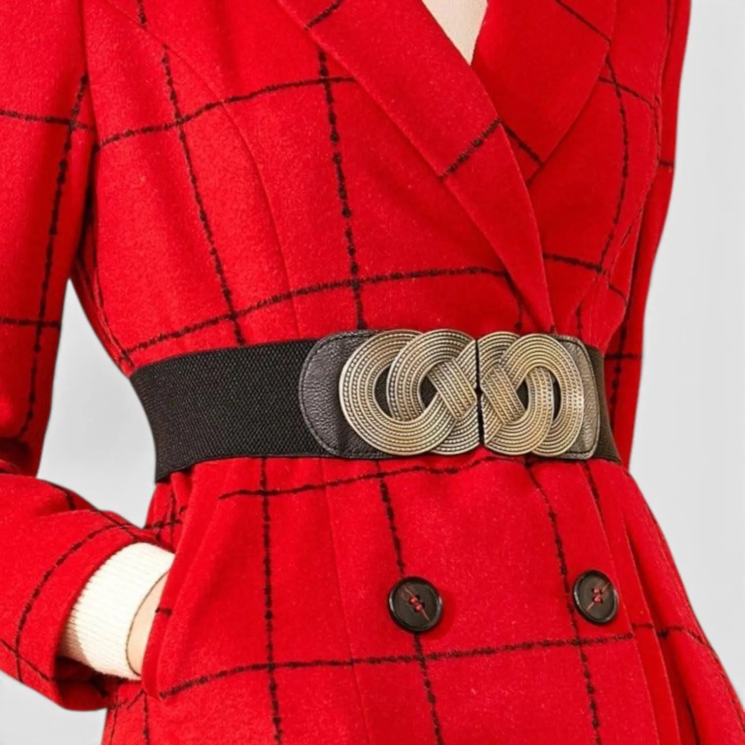 Women's Wide Elastic Belt Gold Round Buckle | Rovelx | Beltary